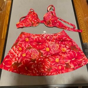 Floral Bikini Set with Skirt